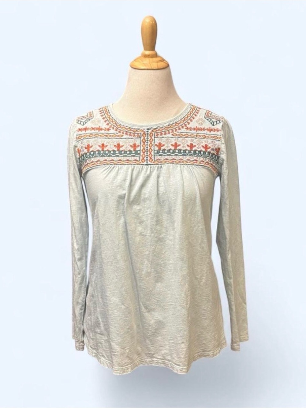 Sundance Medium Long Sleeve Embroidered Peasant Shirt Blue Cotton Boho Cactus